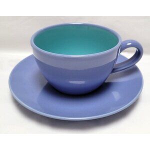 Vintage Mid 1980s Lindt Stymeist Purple & Teal Ceramic Cup and 6" Saucer Set